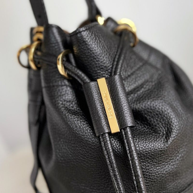 See by Chloe Black Leather Drawstring 2 Way Shoulder Bag Excellent
