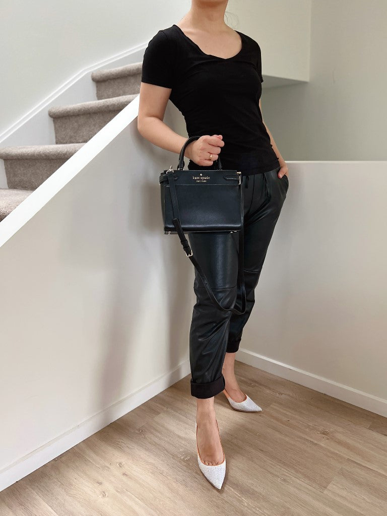 Kate Spade Black Leather Front Logo 2 Way Shoulder Bag Like New
