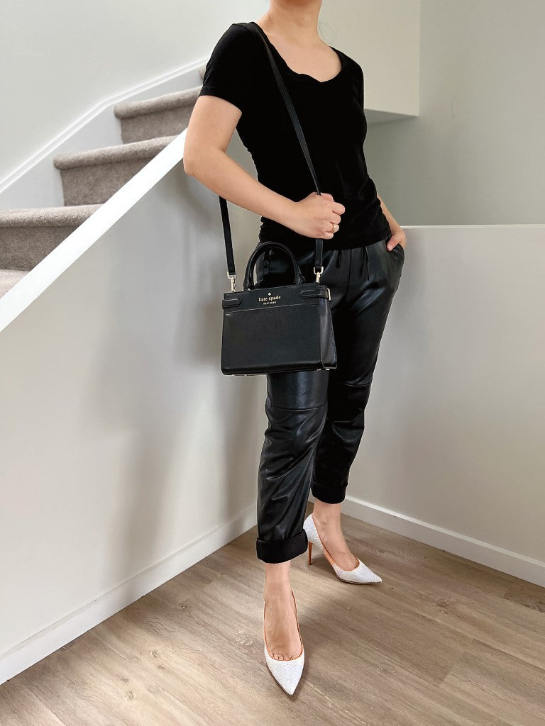 Kate Spade Black Leather Front Logo 2 Way Shoulder Bag Like New