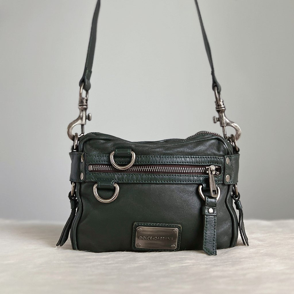 Dolce & Gabbana D&G Dark Green Leather Crossbody Shoulder Bag