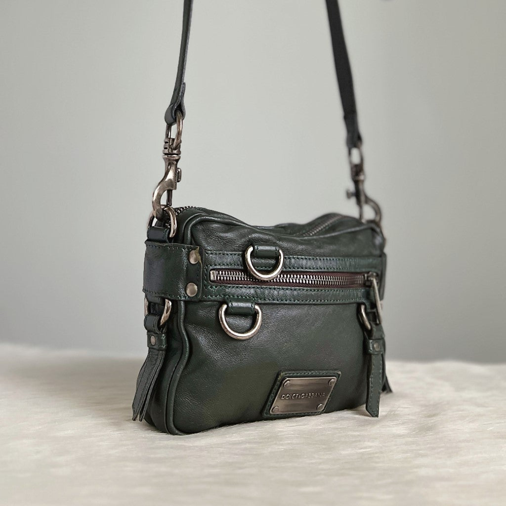 Dolce & Gabbana D&G Dark Green Leather Crossbody Shoulder Bag