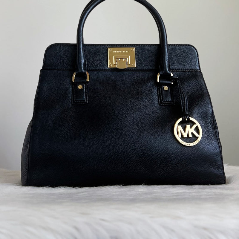Michael Kors Black Leather MK Charm Career Tote Bag