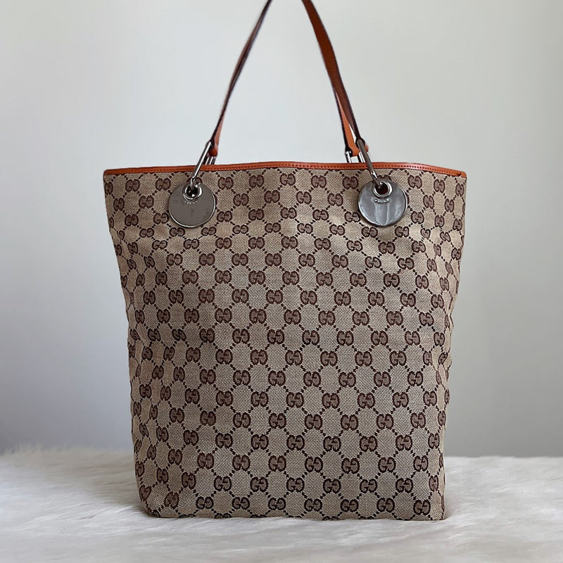 Gucci Orange Leather Trim Double G Monogram Shoulder Bag