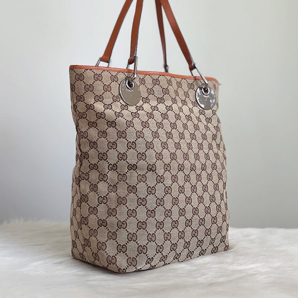 Gucci Orange Leather Trim Double G Monogram Shoulder Bag