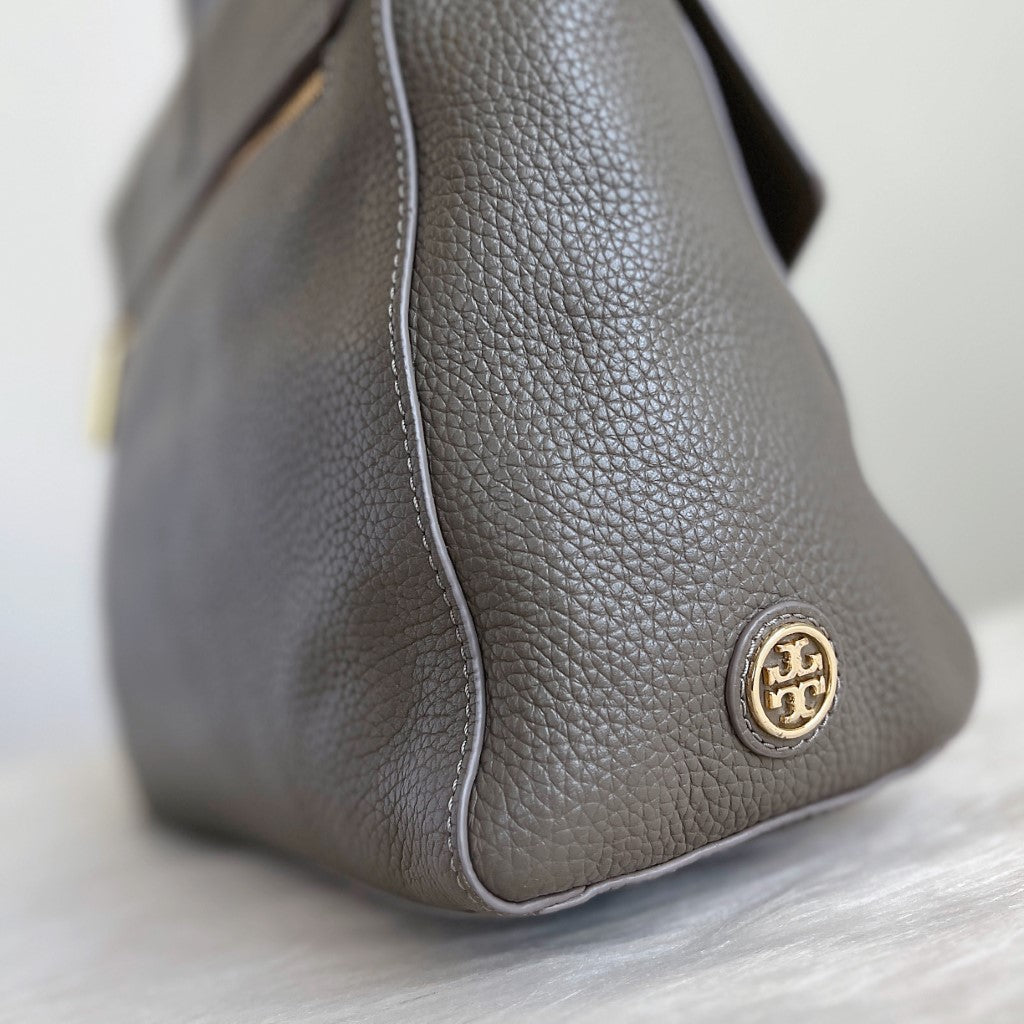 Tory Burch Taupe Leather Flap 2 Way Shoulder Bag Excellent