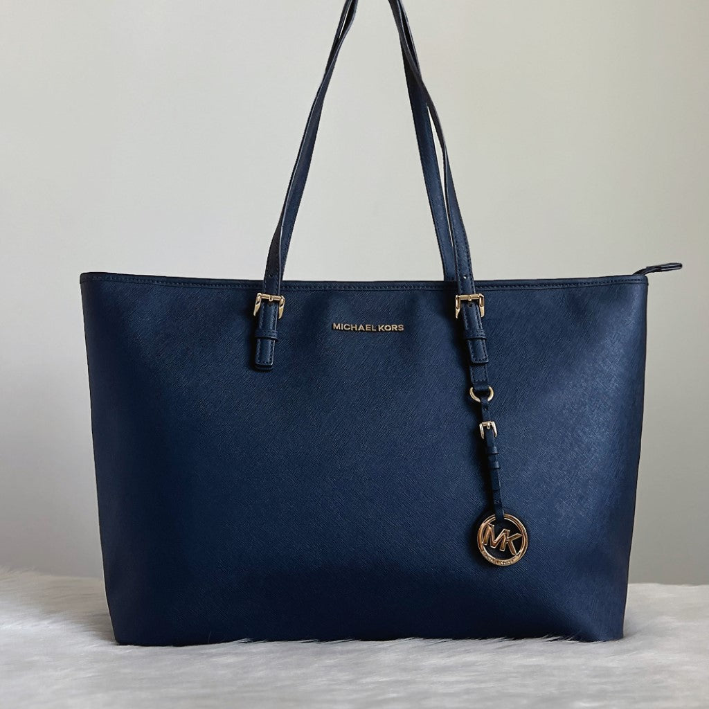 Michael Kors Navy Leather Triple Compartment Large Shoulder Bag