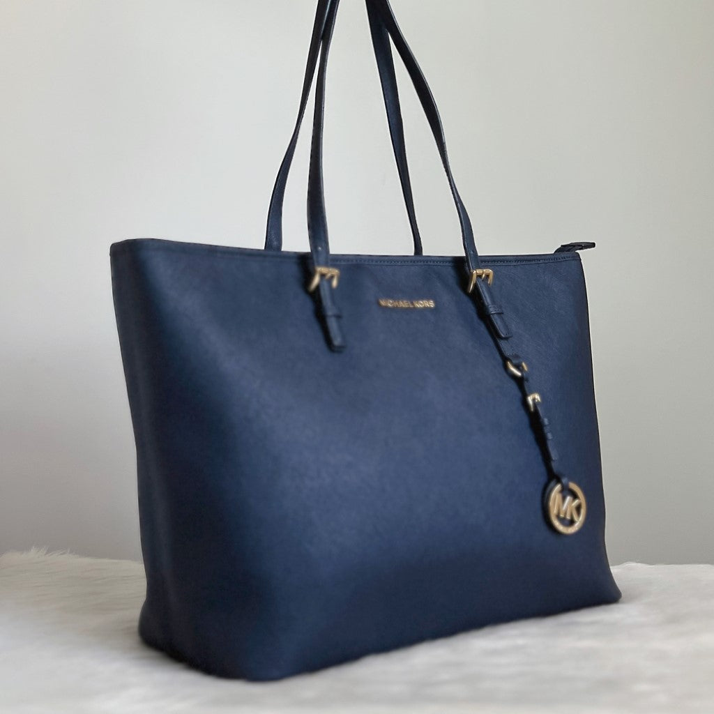 Michael Kors Navy Leather Triple Compartment Large Shoulder Bag