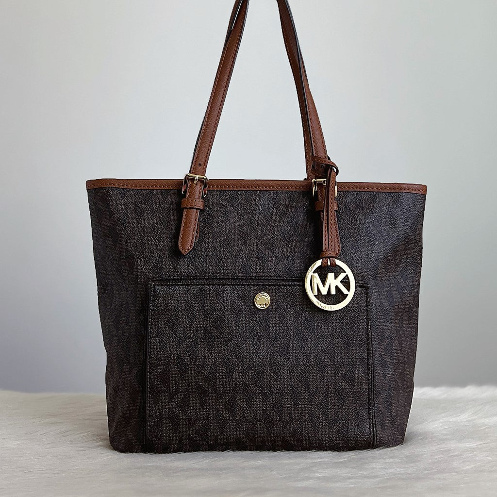 Michael Kors Monogram MK Charm Triple Compartment Shoulder Bag