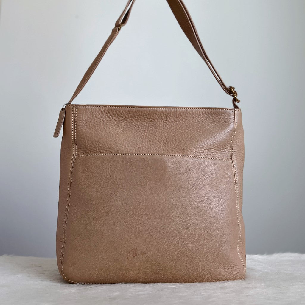 Coach Beige Leather Front Pocket Shoulder Bag