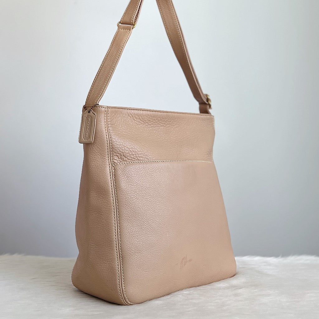 Coach Beige Leather Front Pocket Shoulder Bag