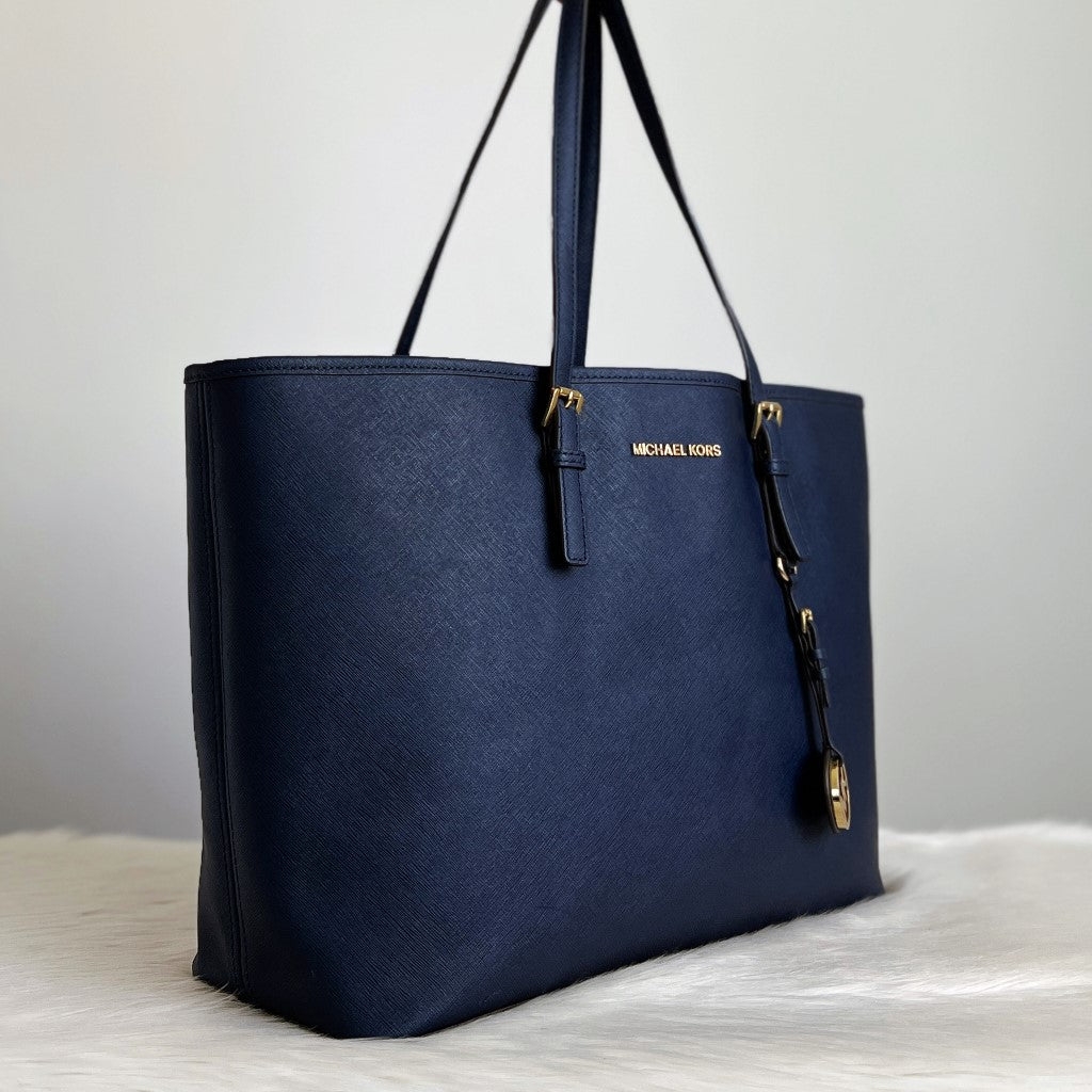 Michael Kors Navy Leather Triple Compartment Large Shoulder Bag