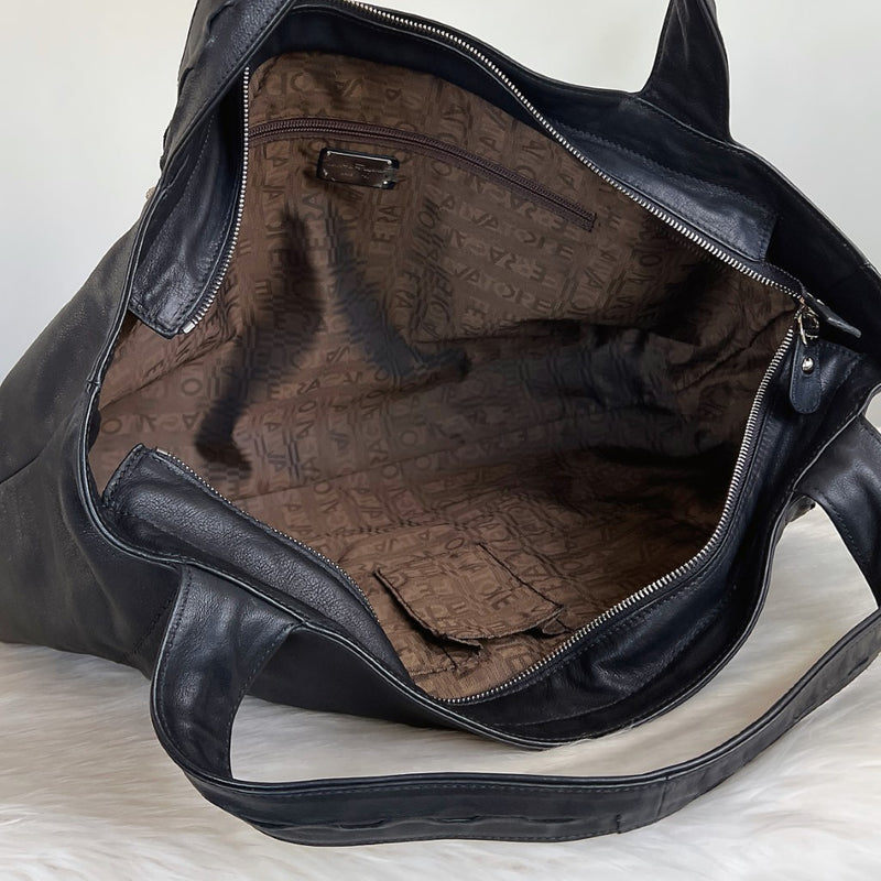 Ferragamo Black Leather Slouchy Oversized Weekend Shoulder Bag Excellent