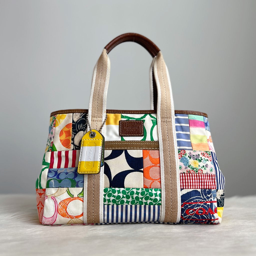 Coach Patchwork Monogram Stripe Detail Tote Bag