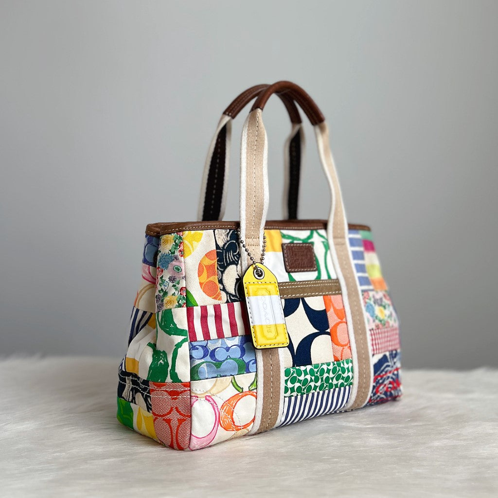 Coach Patchwork Monogram Stripe Detail Tote Bag