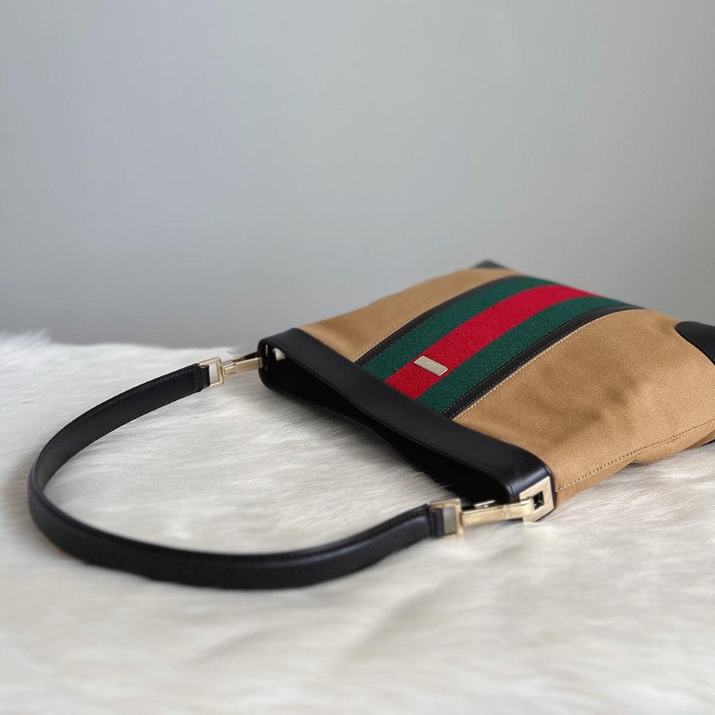 Gucci Leather Trim Signature Stripe Career Shoulder Bag