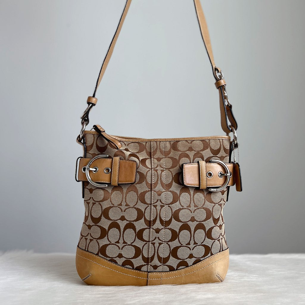 Coach Monogram Double Buckle Crossbody Shoulder Bag