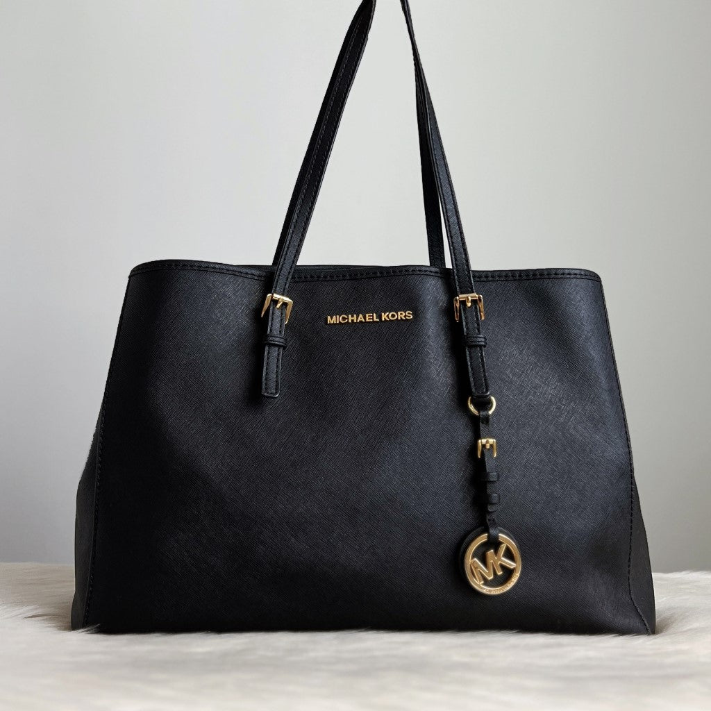 Michael Kors Black Leather Triple Compartment Shoulder Bag