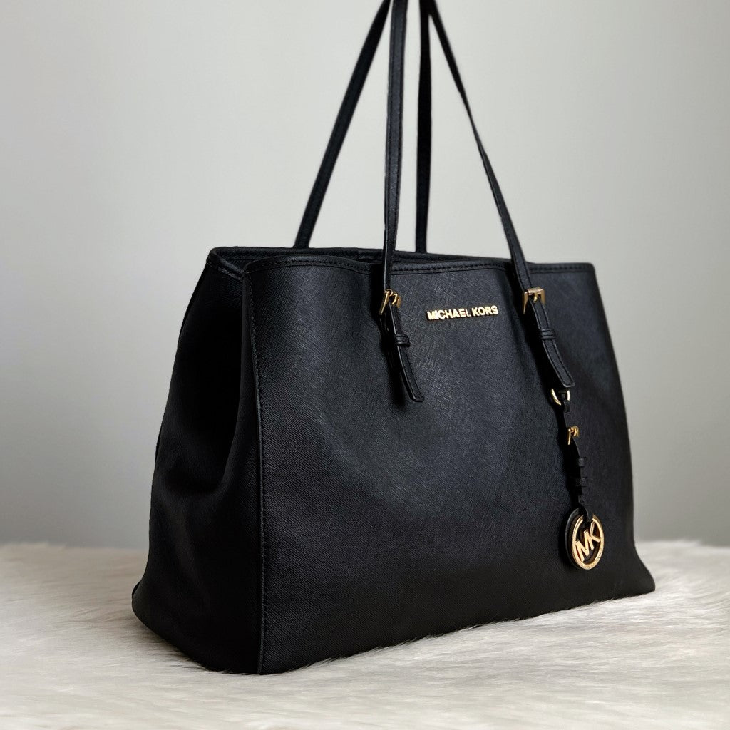 Michael Kors Black Leather Triple Compartment Shoulder Bag