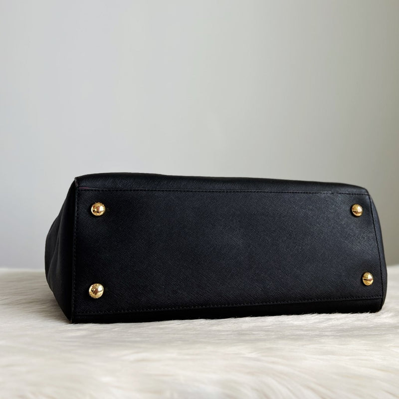 Michael Kors Black Leather Triple Compartment Shoulder Bag