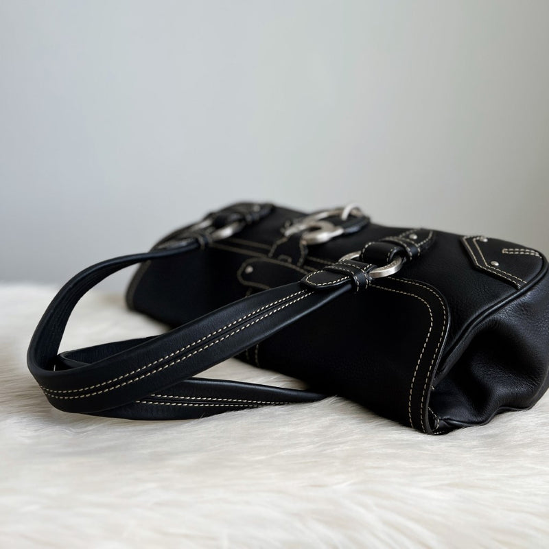 Bally Handbag Purse Leather Classic Blue Brown Vintage Gold Hardware  Shoulder | eBay