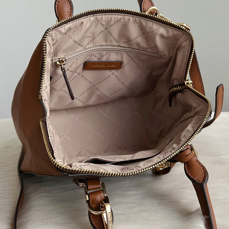 Michael Kors Caramel Leather Patchwork Monogram 2 Way Shoulder Bag Like New