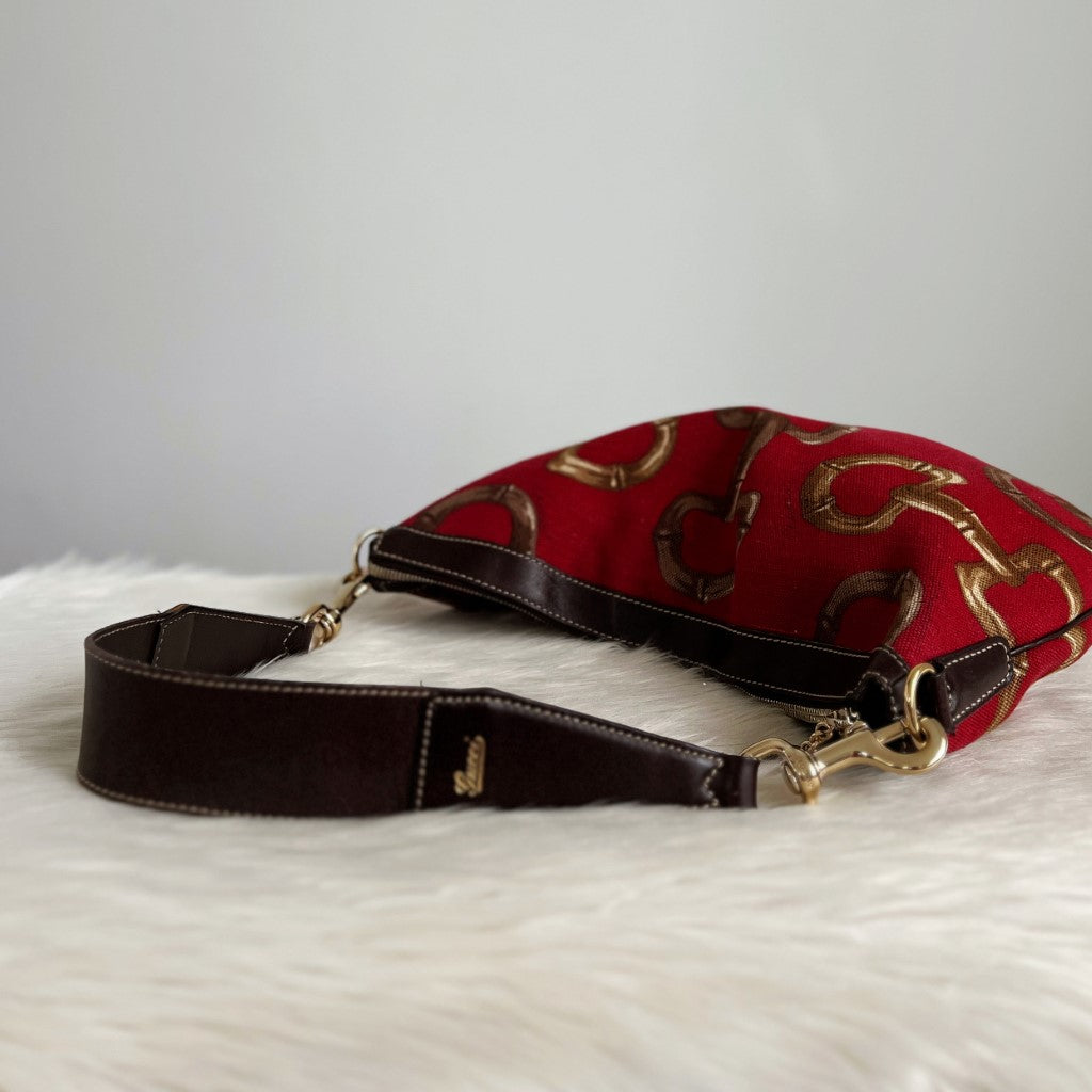 Gucci Signature Horsebit Pattern Half Moon Shoulder Bag