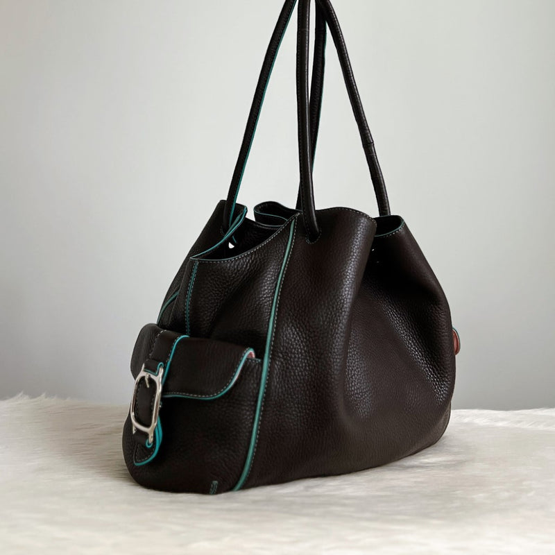 Cole Haan Chocolate Leather Side Pocket Large Shoulder Bag