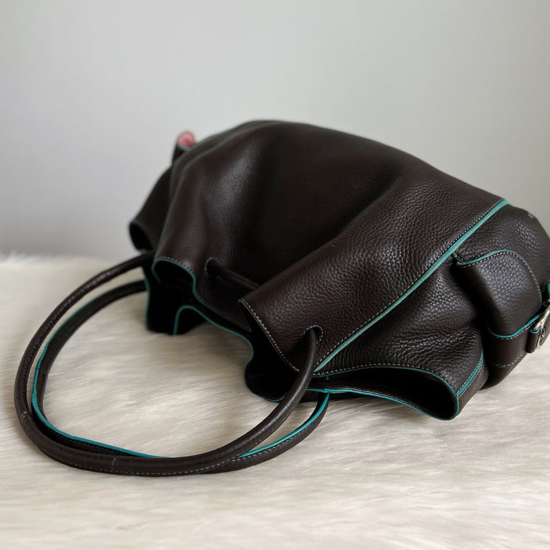 Cole Haan Chocolate Leather Side Pocket Large Shoulder Bag