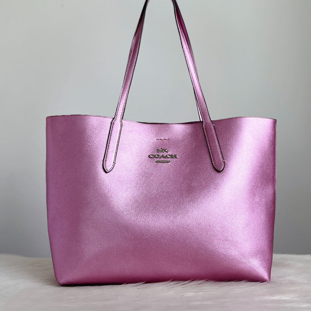 Coach Metallic Pink Large Front Logo Shoulder Bag