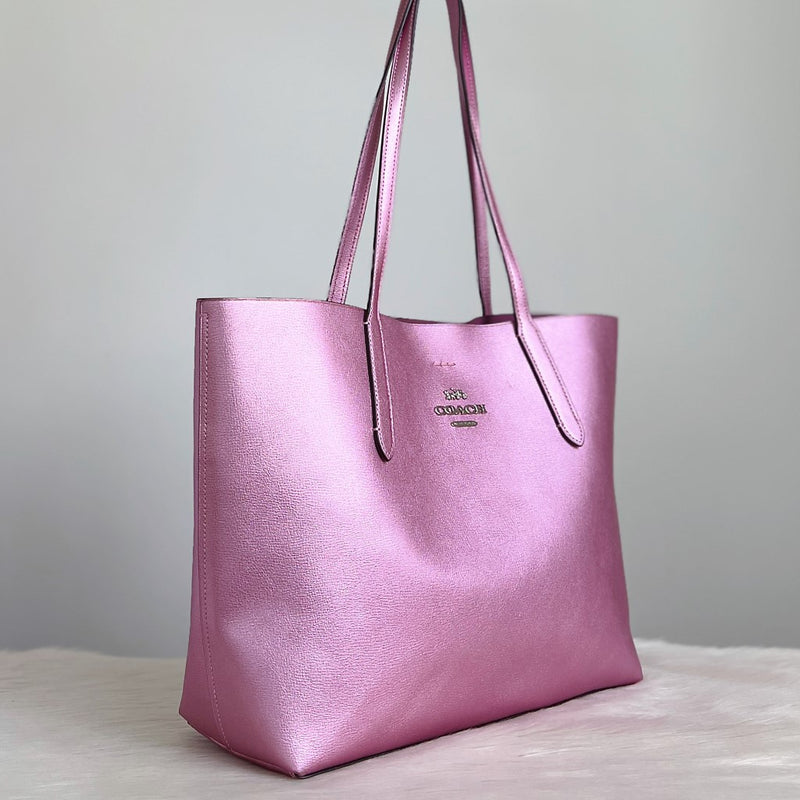 Coach Metallic Pink Large Front Logo Shoulder Bag