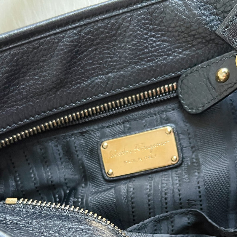 Ferragamo Black Leather Signature Logo Charm Shoulder Bag
