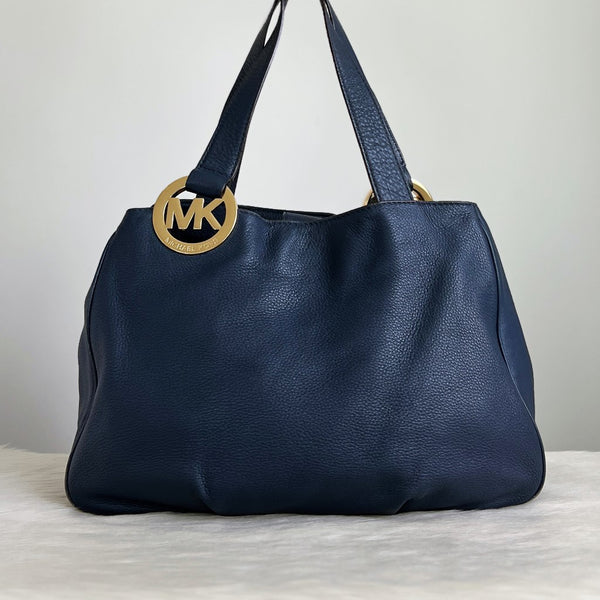 Michael Kors Navy Leather Triple Compartment Shoulder Bag