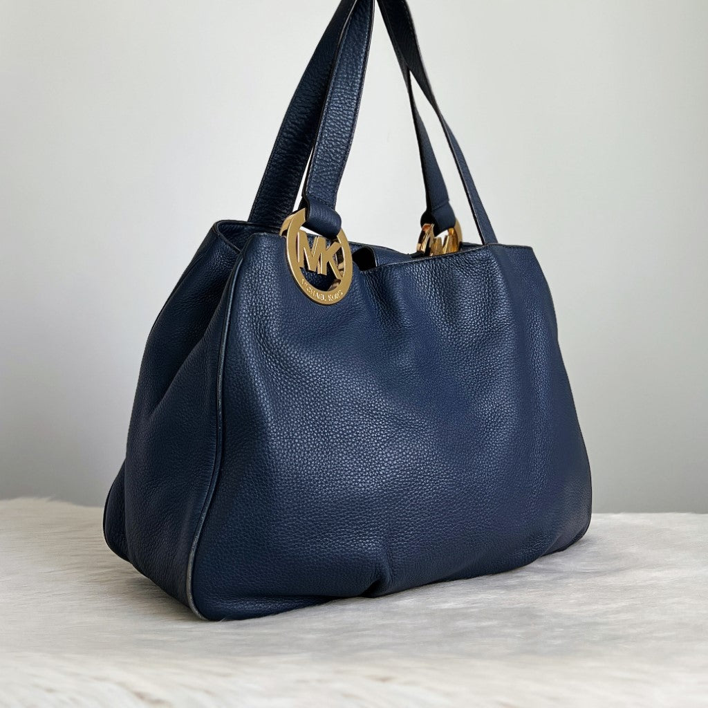 Michael Kors Navy Leather Triple Compartment Shoulder Bag