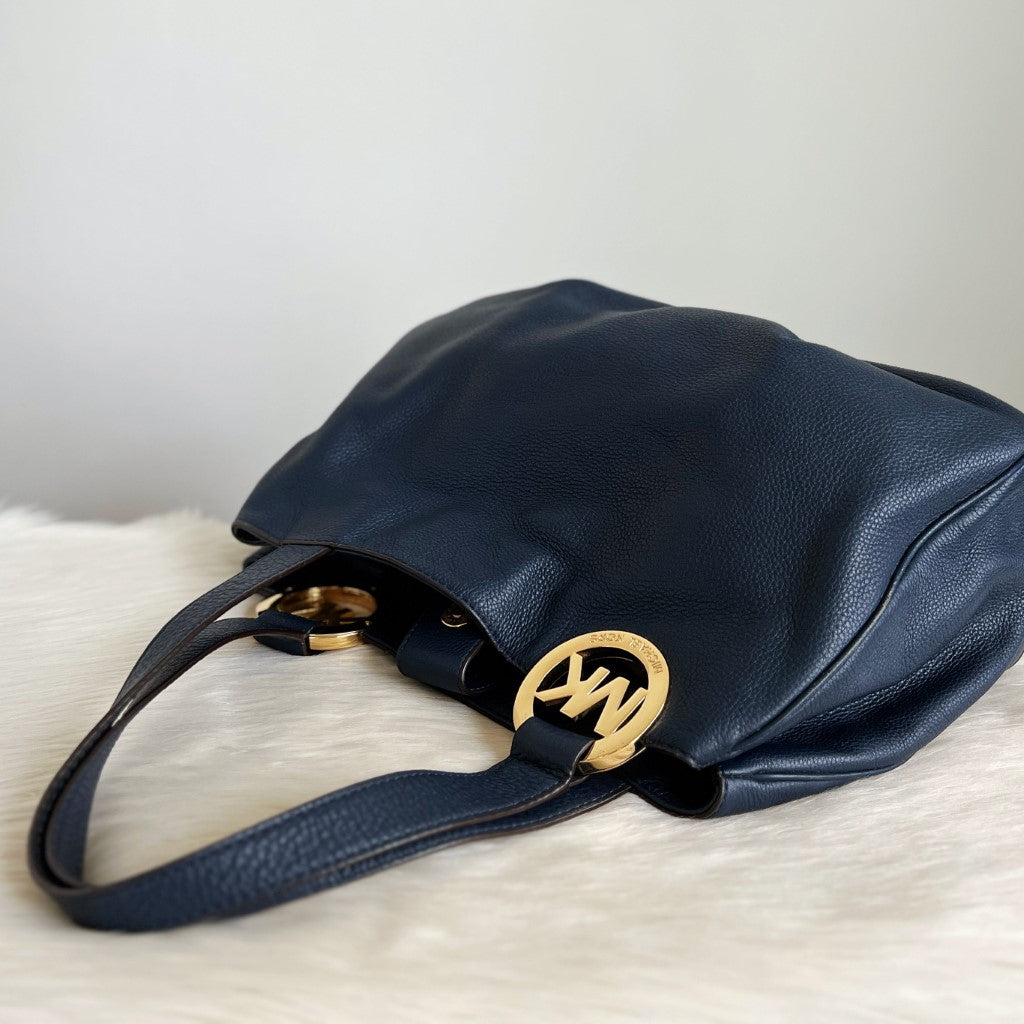 Michael Kors Navy Leather Triple Compartment Shoulder Bag