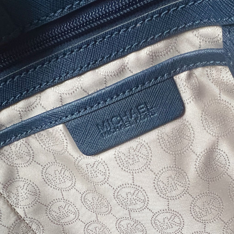 Michael Kors Navy Leather Front Logo Triple Compartment Tote Bag