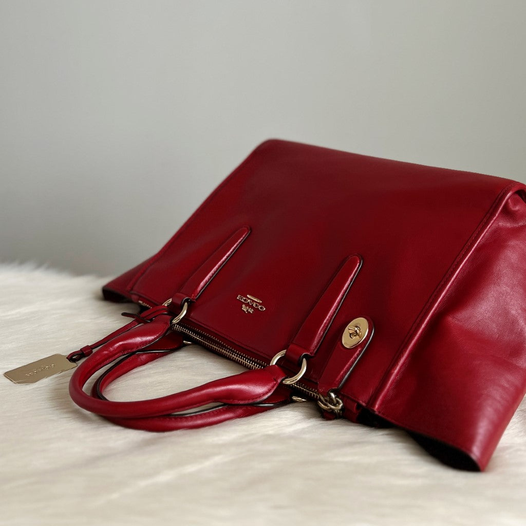 Coach Red Leather Front Logo Triple Compartment 2 Way Bag