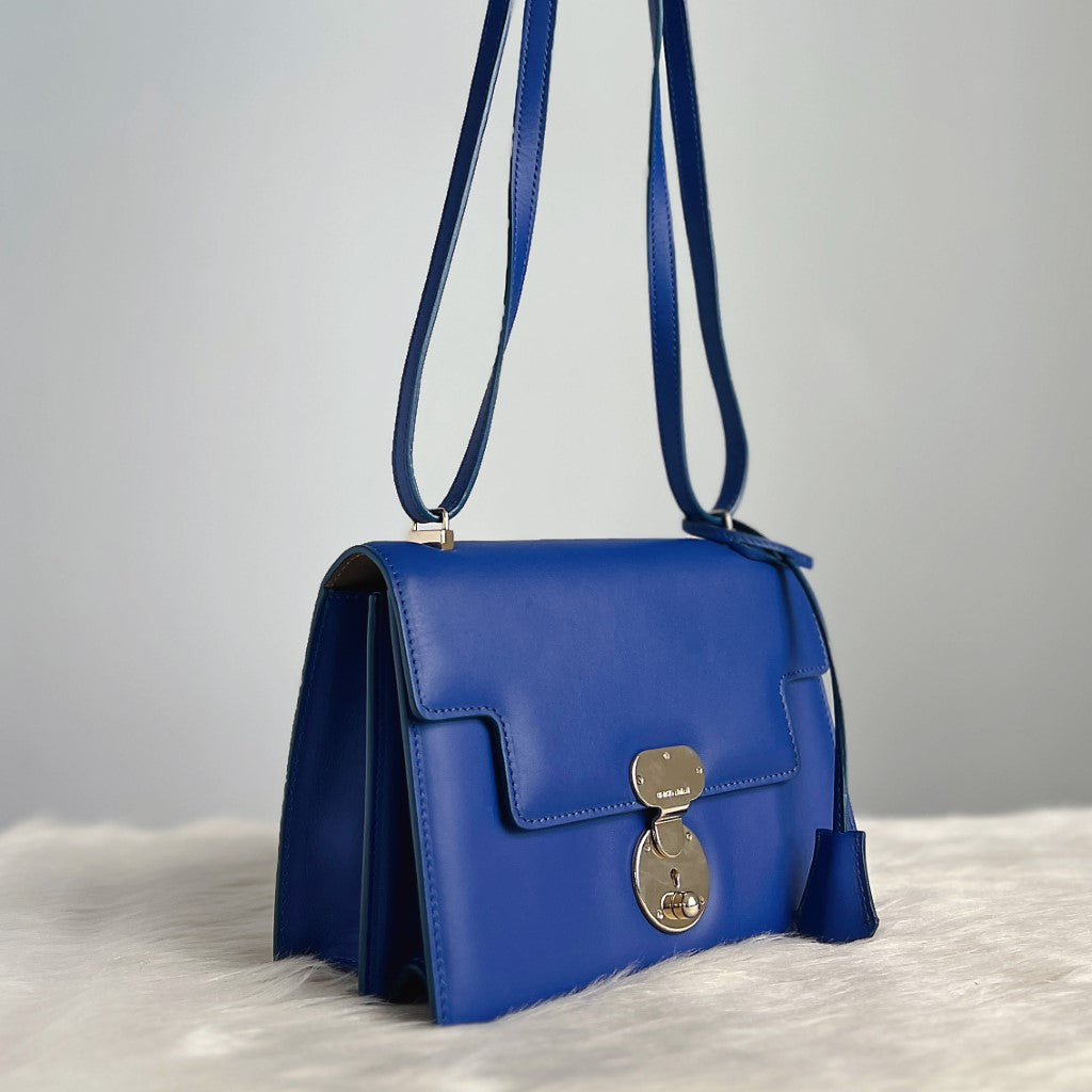 Giorgio Armani Blue Leather Buckle 3 Way Shoulder Bag Excellent