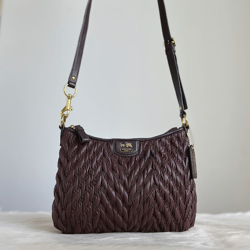 Coach Chocolate Leather Quilted Anniversary Crossbody Shoulder Bag Like New