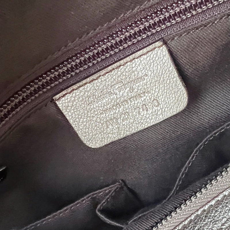 Salvatore Ferragamo Champagne Leather Floral Detail 2 Way Shoulder Bag Excellent