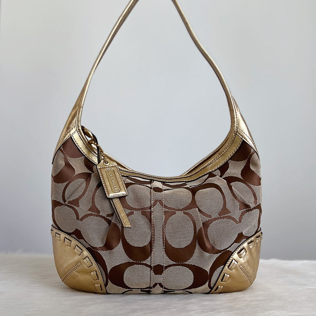 Coach Signature Monogram Half Moon Shoulder Bag