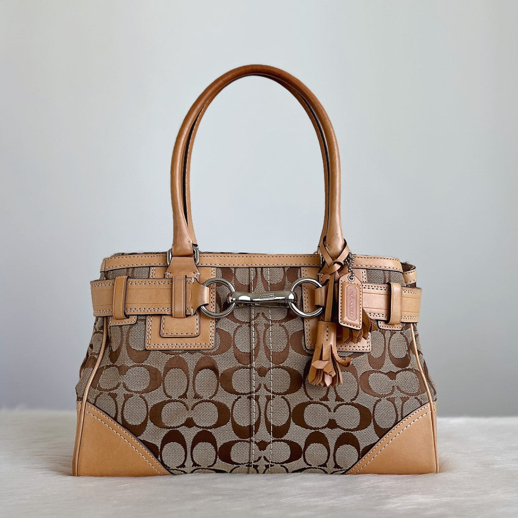 Coach Signature Monogram Front Buckle Shoulder Bag