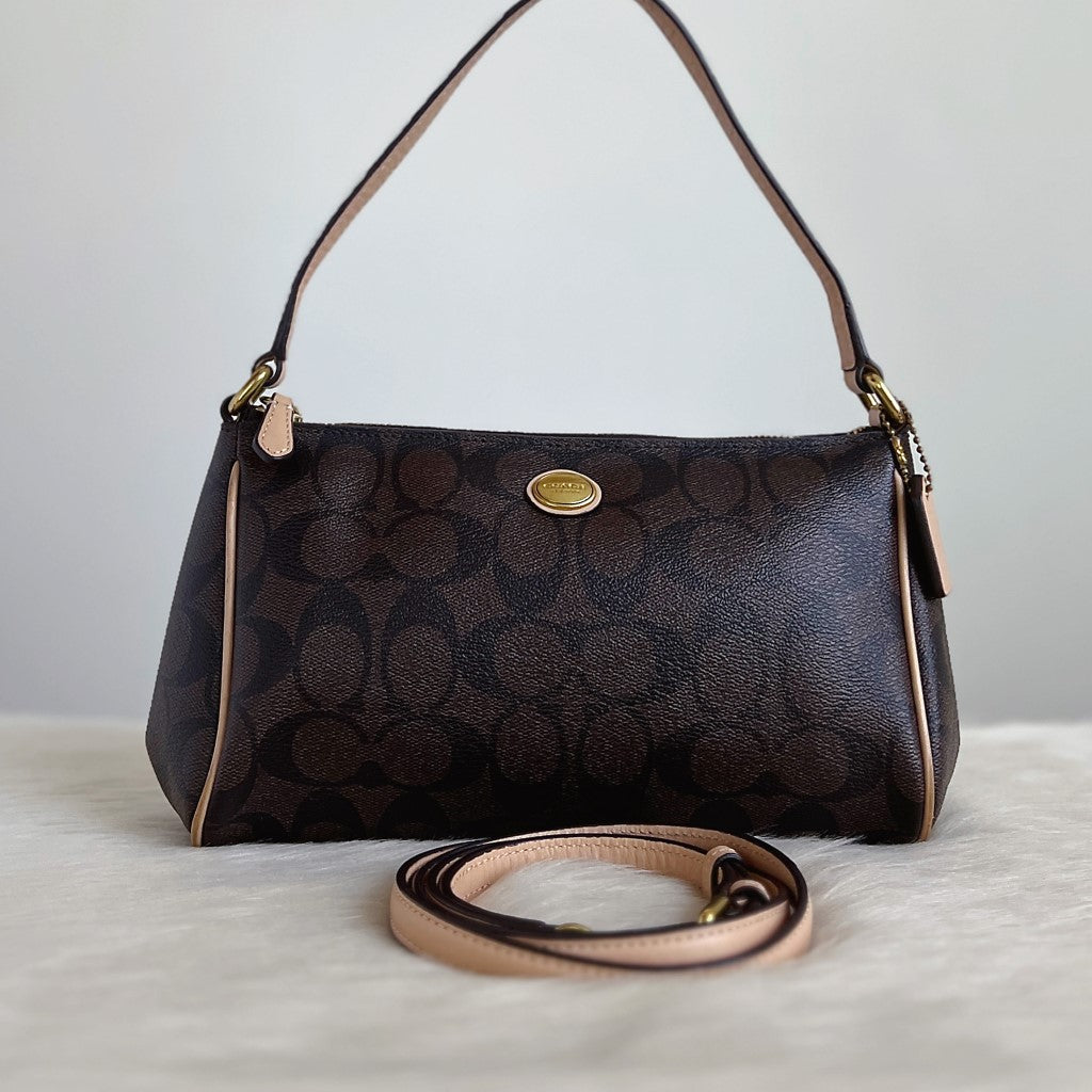 Coach Signature Monogram Front Logo 2 Way Shoulder Bag