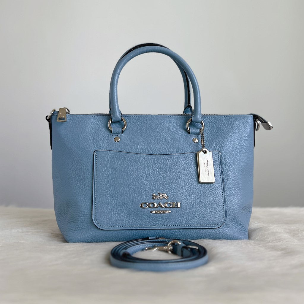 Coach Blue Leather Front Pocket 2 Way Shoulder Bag Like New