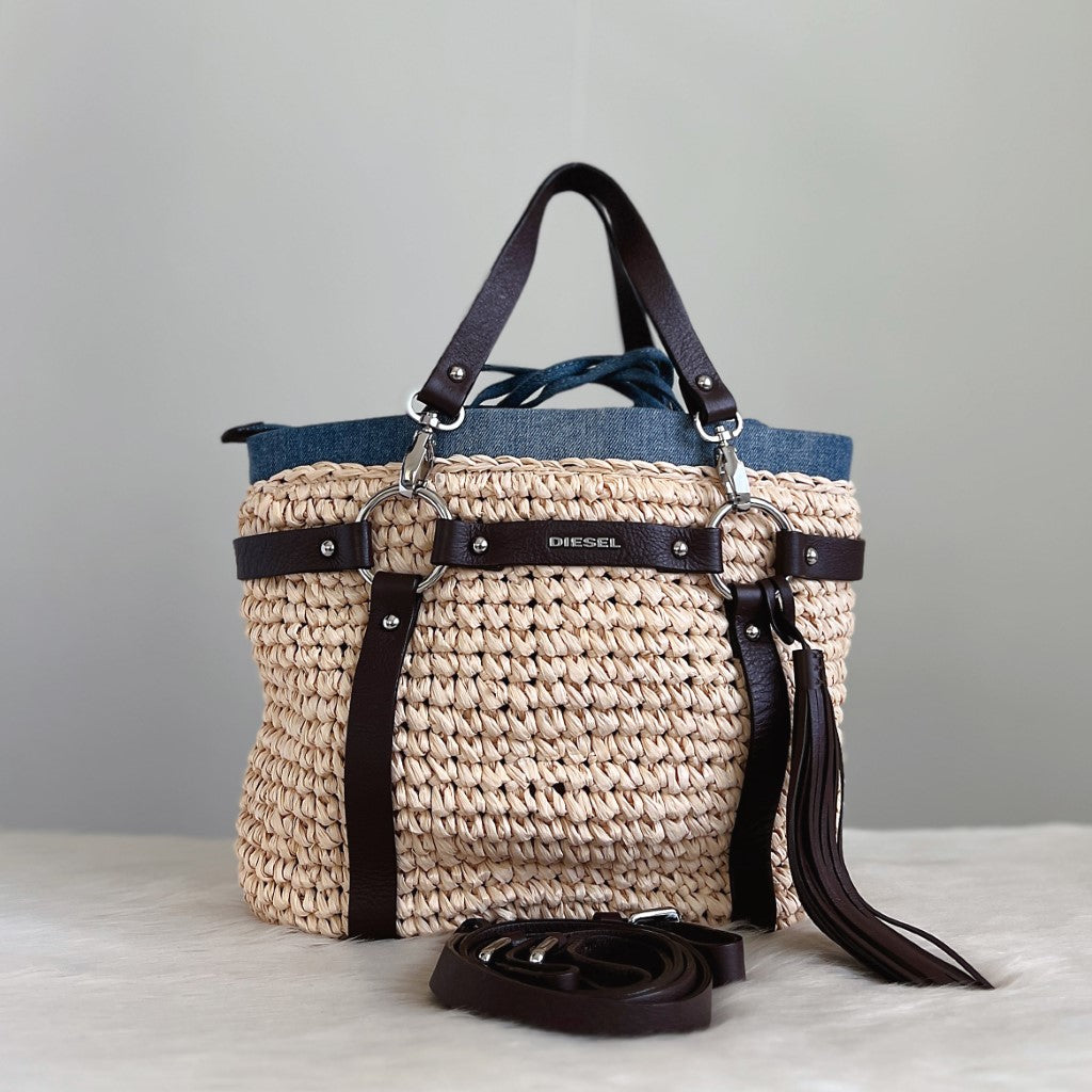 Diesel Tassel Detail Straw 2 Way Shoulder Bag Excellent