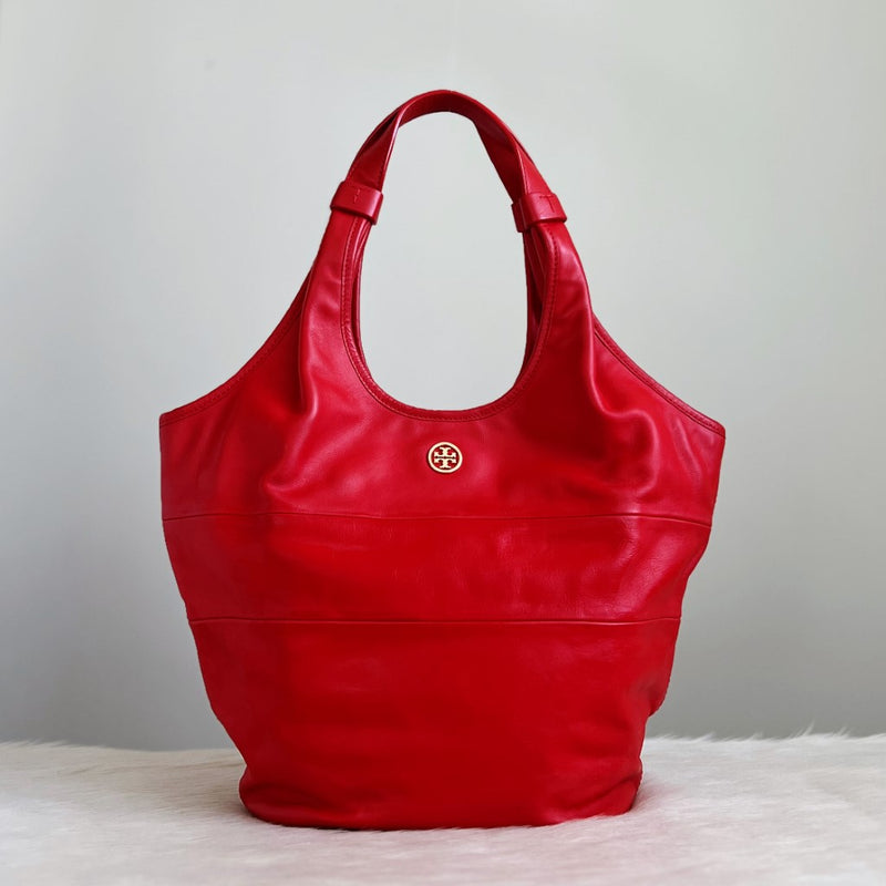 Tory Burch Red Leather Front Logo Shoulder Bag