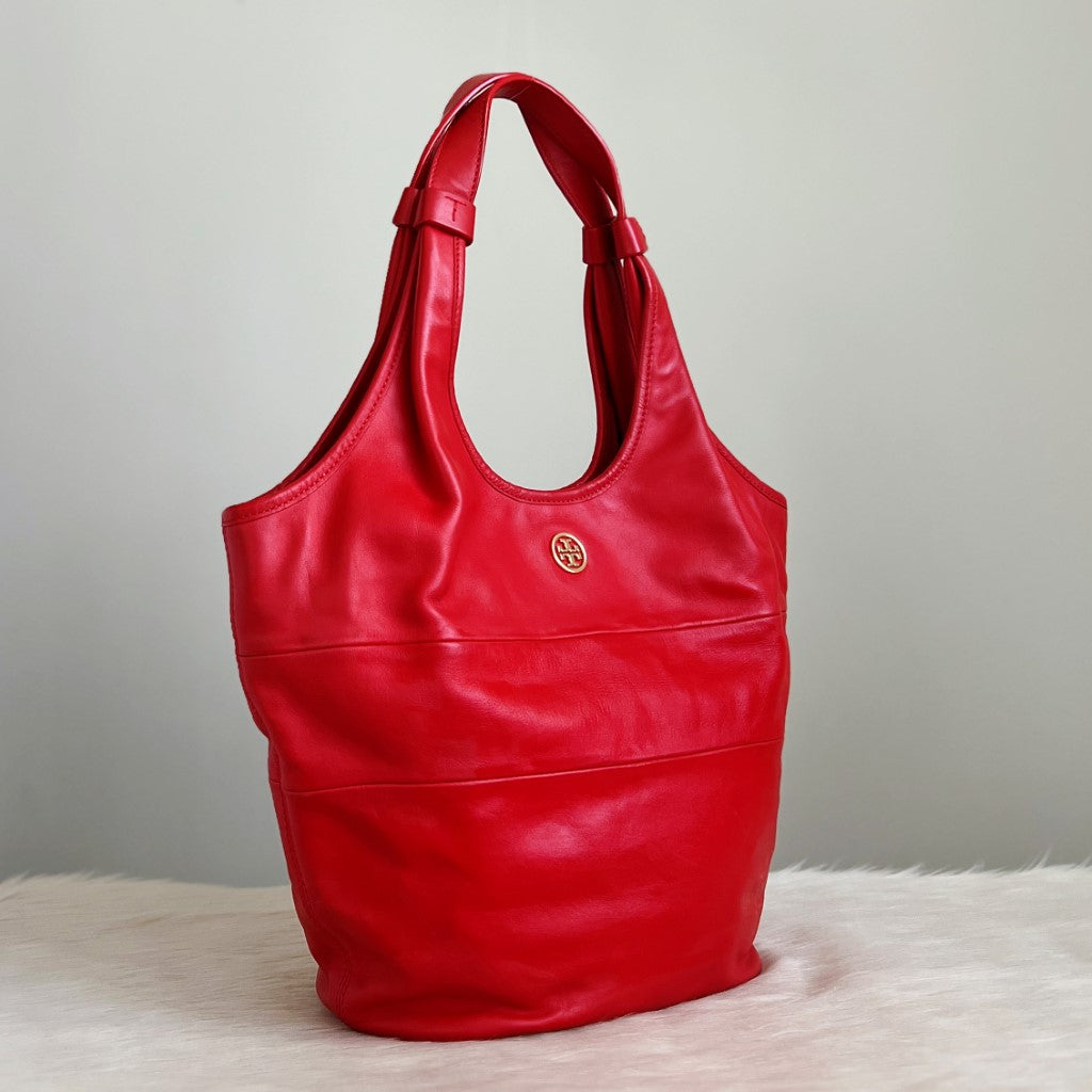 Tory Burch Red Leather Front Logo Shoulder Bag