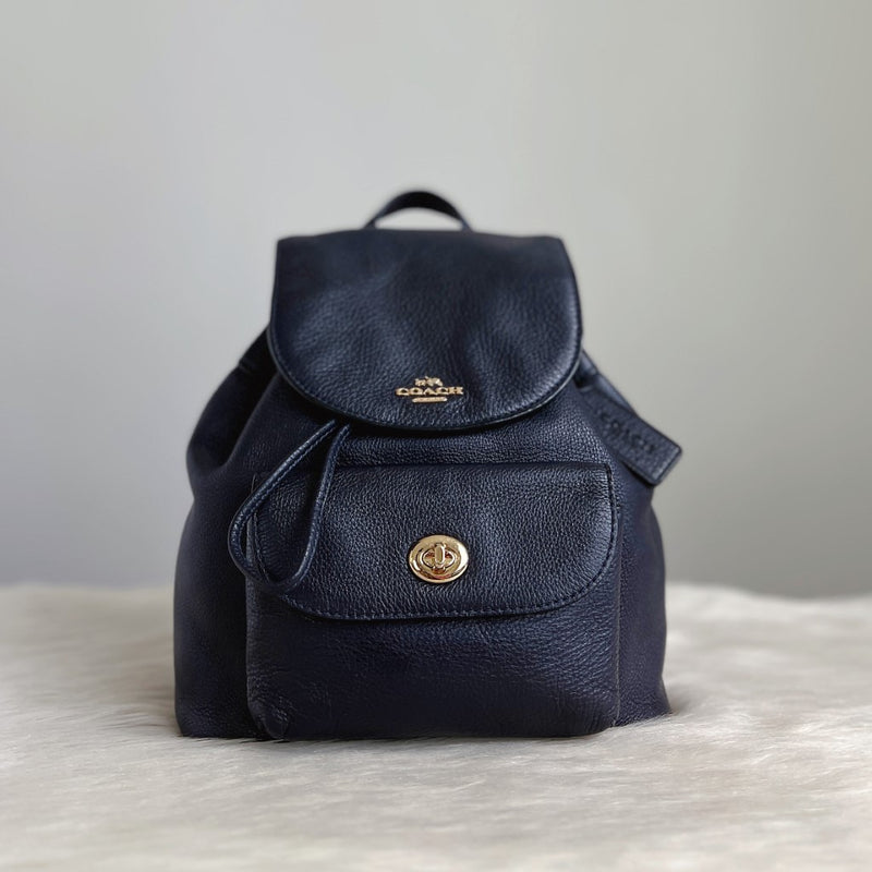 Coach Navy Leather Turn Lock Pocket Mini Backpack Excellent