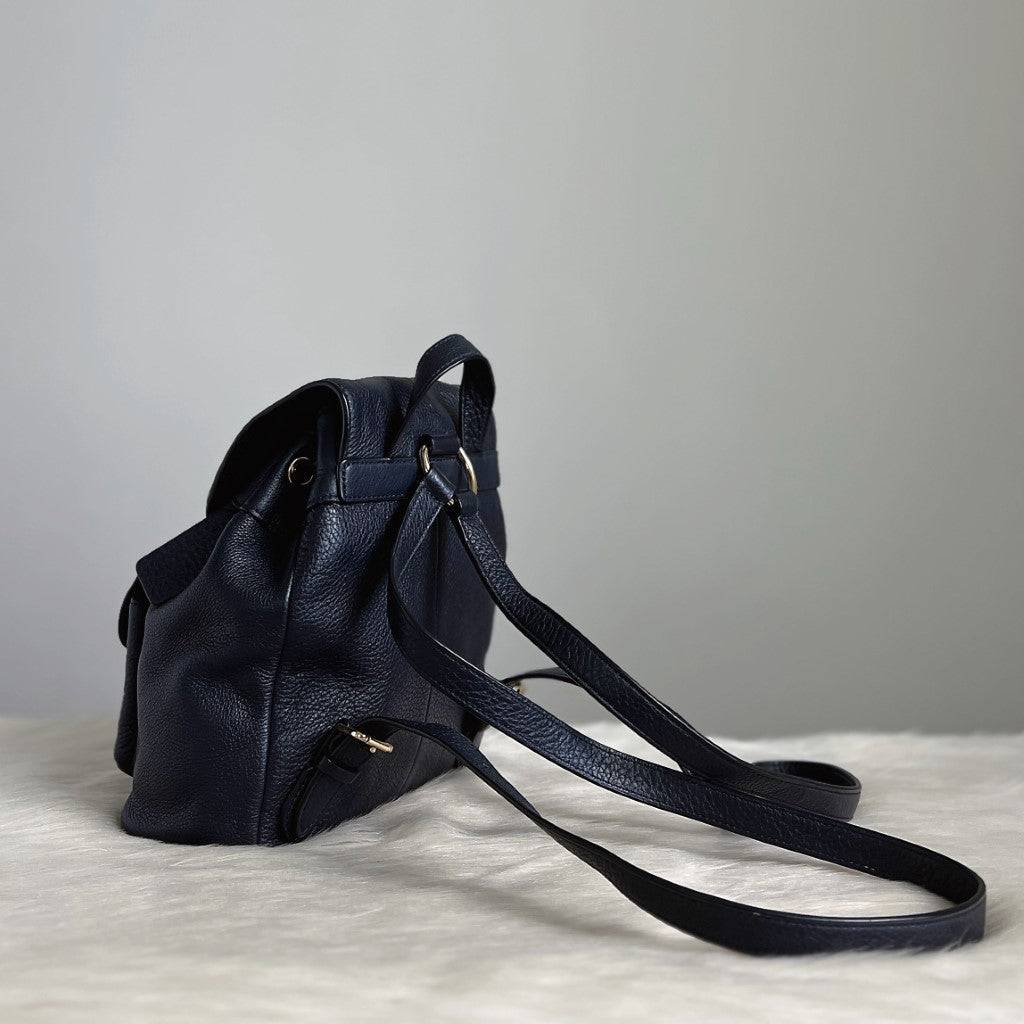 Coach Navy Leather Turn Lock Pocket Mini Backpack Excellent