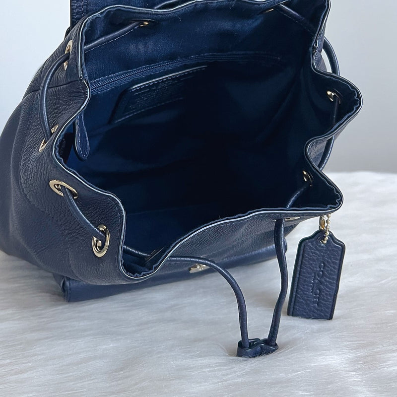 Coach Navy Leather Turn Lock Pocket Mini Backpack Excellent