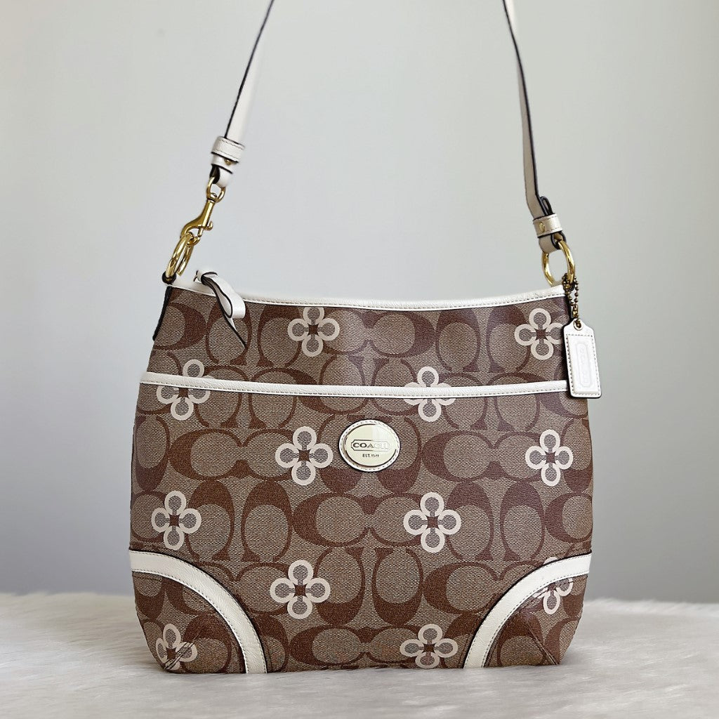 Coach Monogram Floral Pattern Crossbody Shoulder Bag